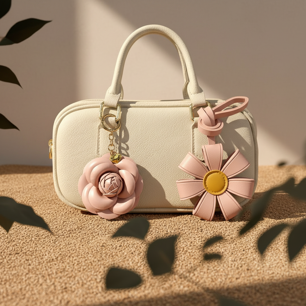 Bijou de sac Verger présenté sur un sac blanc