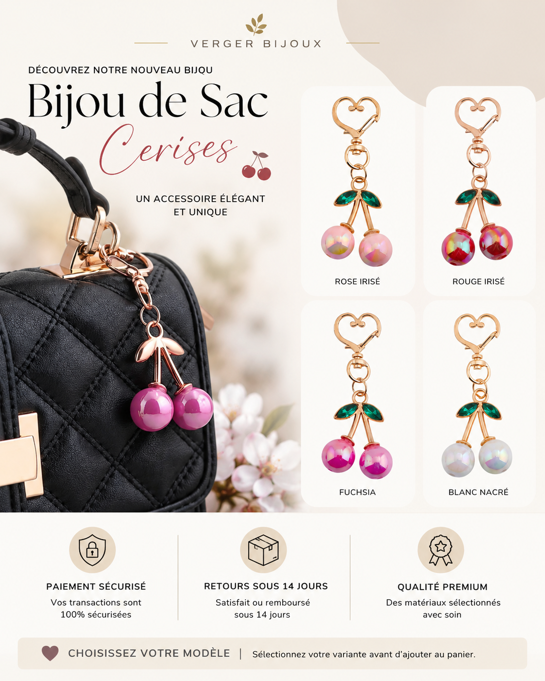 Bijou de Sac Cerises Verger – présentation premium des modèles